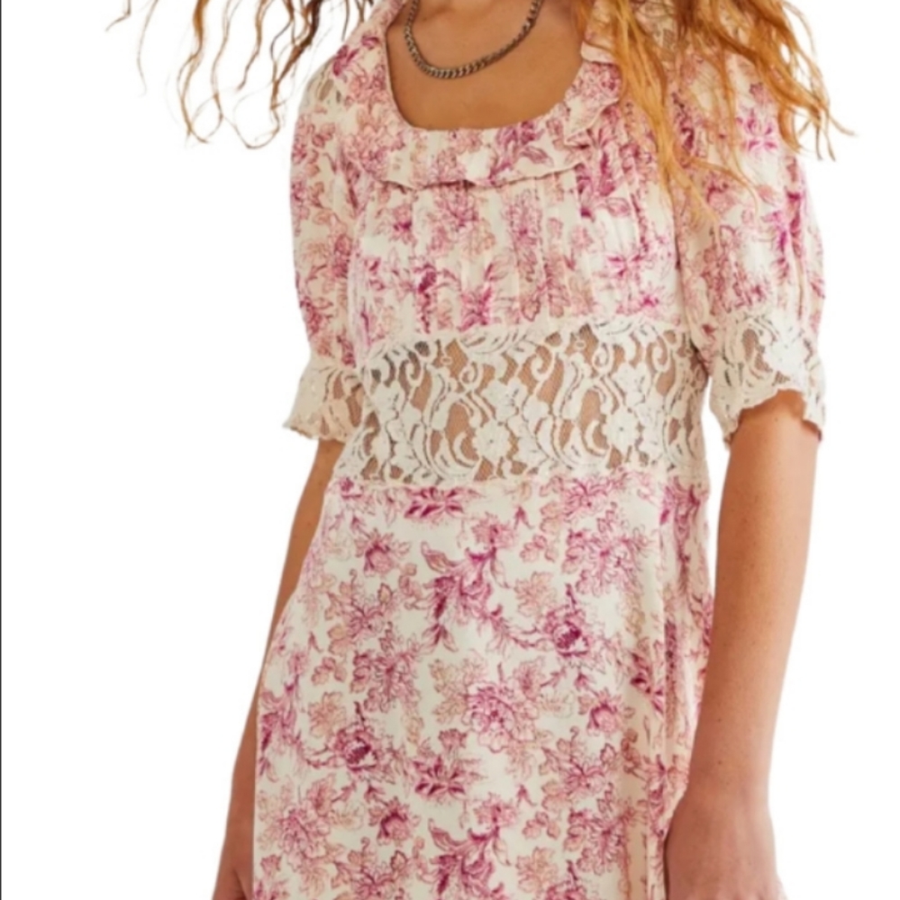 Free People Lucie Lace Dress Pink Ivory cottagecore boho New Tags 8